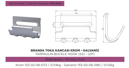 BRANDA GERDIRME TOKA KANCASI UC CIZGILI KOLONSUZ GALVANIZ